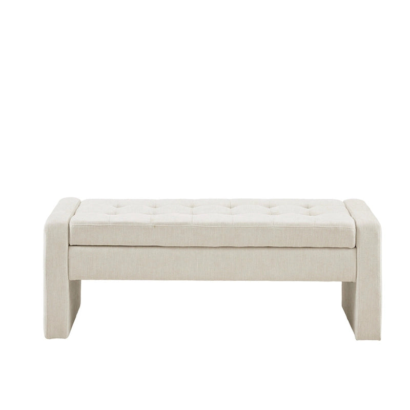 Upholstered Button-Tufted Storage Bench with Soft-Close Lid