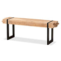 Rustic Industrial Entryway Bench with Stacked Wood Effect and Metal Legs