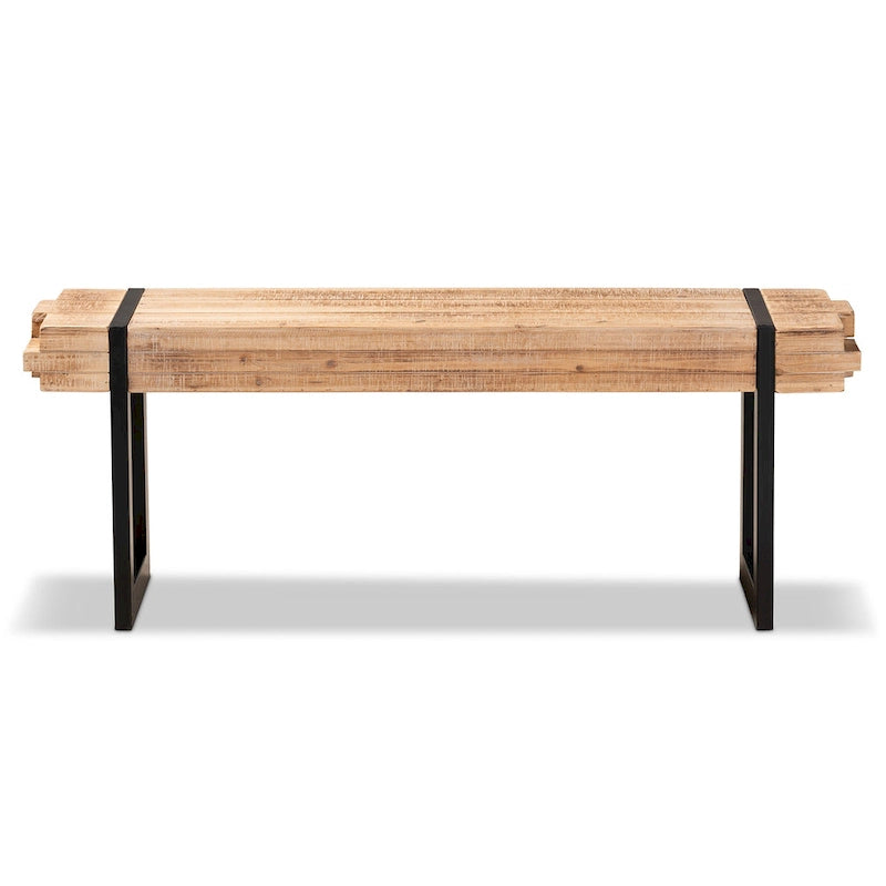 Rustic Industrial Entryway Bench with Stacked Wood Effect and Metal Legs