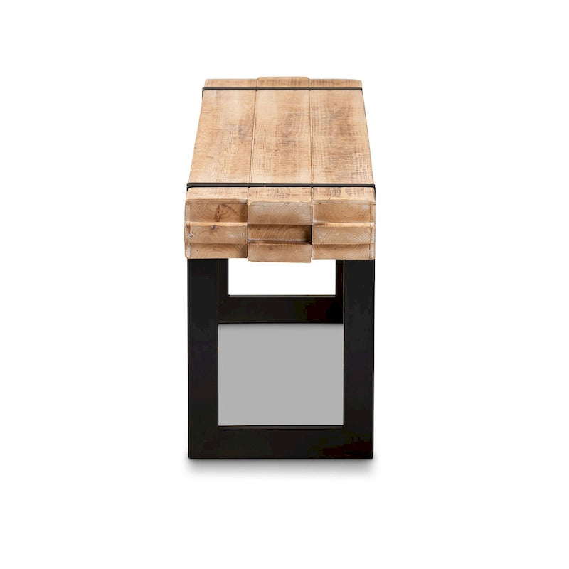 Rustic Industrial Entryway Bench with Stacked Wood Effect and Metal Legs