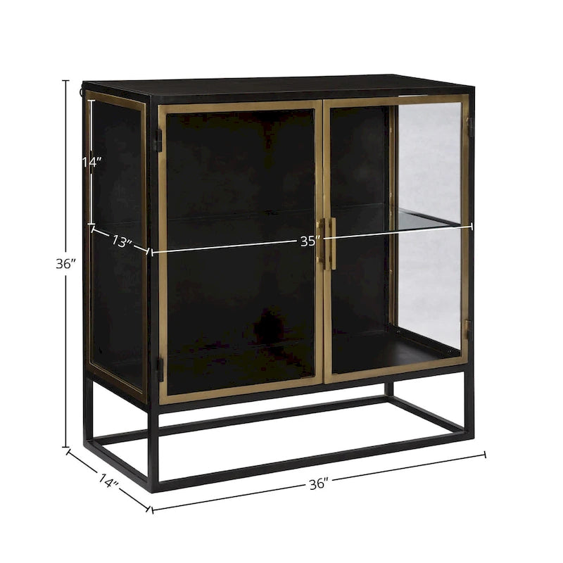 Gunmetal & Brass Iron and Glass 2-Door Display Sideboard
