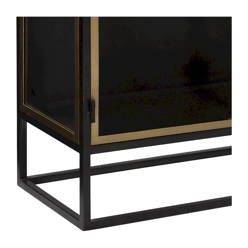 Gunmetal & Brass Iron and Glass 2-Door Display Sideboard
