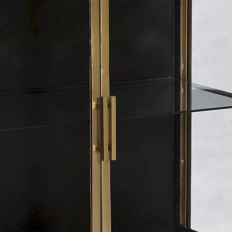 Gunmetal & Brass Iron and Glass 2-Door Display Sideboard