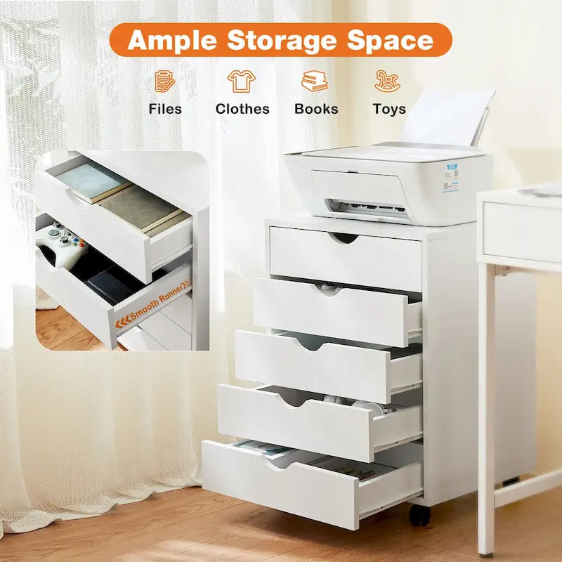 5-Drawer Mobile Storage Cabinet with Locking Wheels