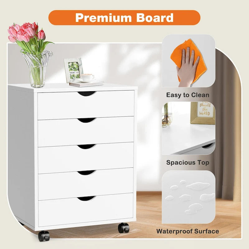 5-Drawer Mobile Storage Cabinet with Locking Wheels