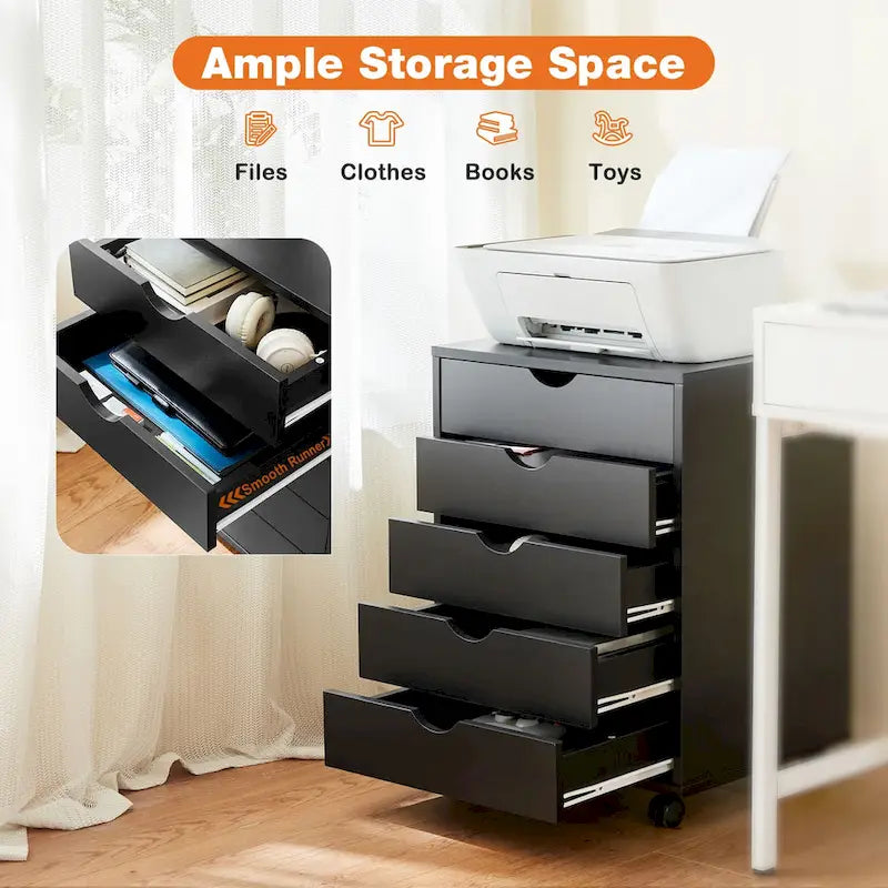 5-Drawer Mobile Storage Cabinet with Locking Wheels