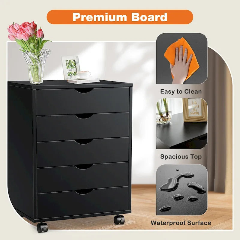 5-Drawer Mobile Storage Cabinet with Locking Wheels