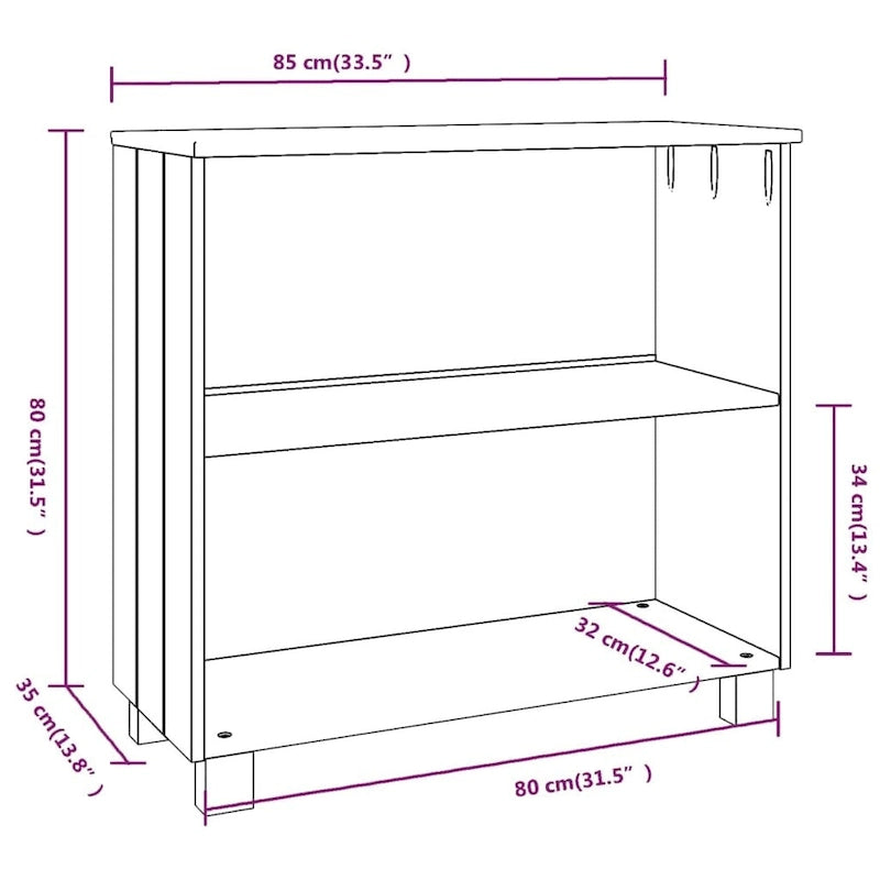 Solid Pine Wood Sideboard with 2 Open Shelves