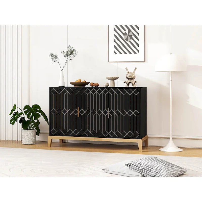 3-Door Sideboard Buffet Cabinet with Adjustable Shelf and Gold Handles