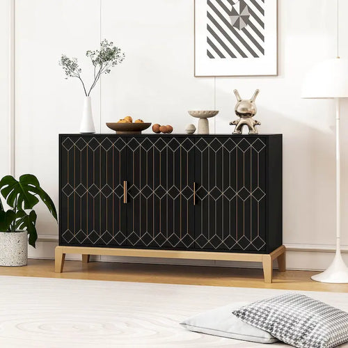 3-Door Sideboard Buffet Cabinet with Adjustable Shelf and Gold Handles