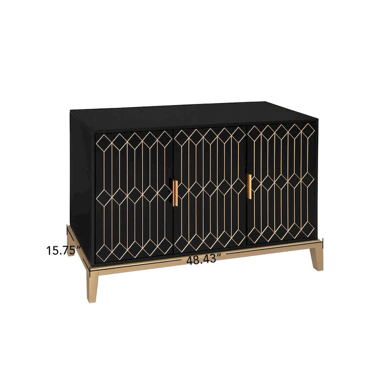 3-Door Sideboard Buffet Cabinet with Adjustable Shelf and Gold Handles