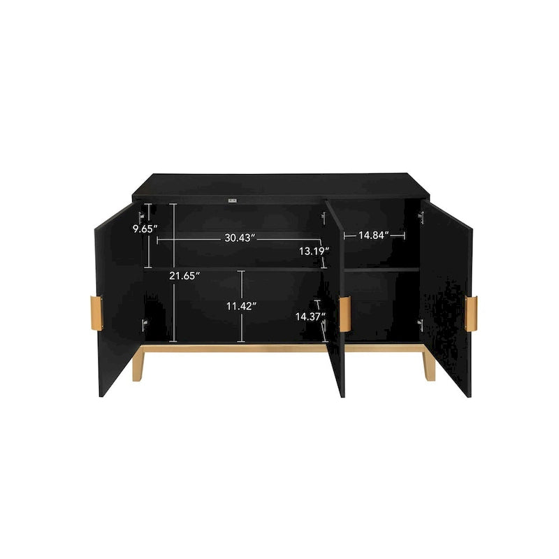 3-Door Sideboard Buffet Cabinet with Adjustable Shelf and Gold Handles