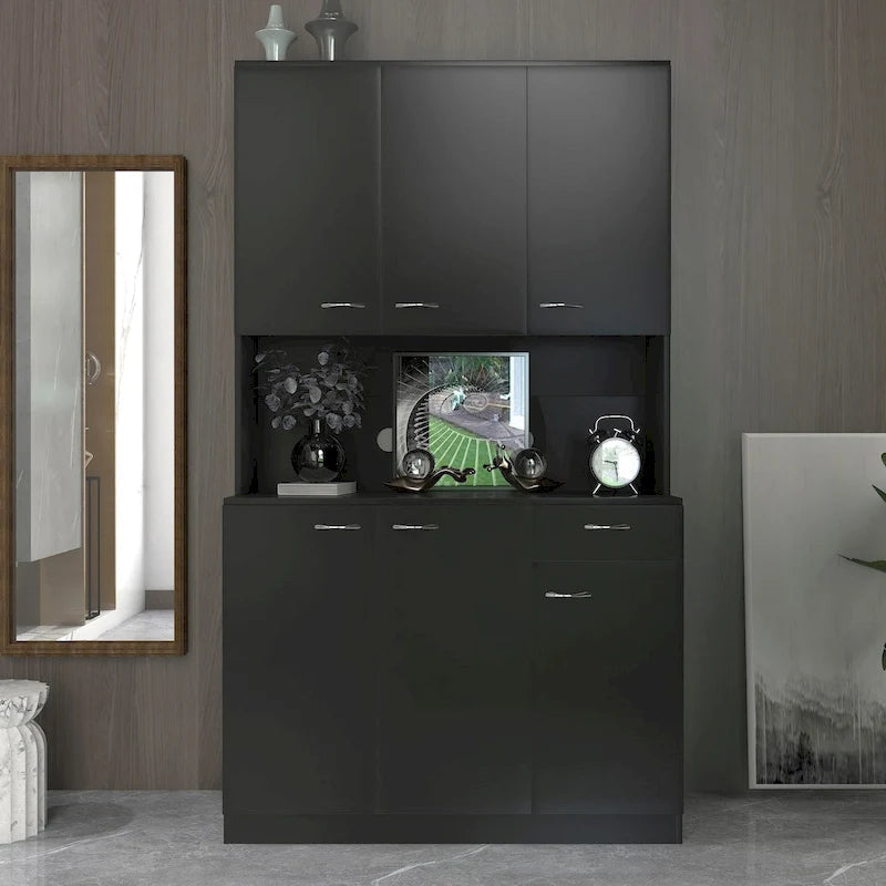 Tall Storage Wardrobe with 6 Doors, Open Shelf & Drawer