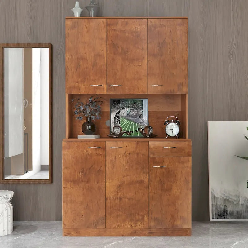 Tall Storage Wardrobe with 6 Doors, Open Shelf & Drawer