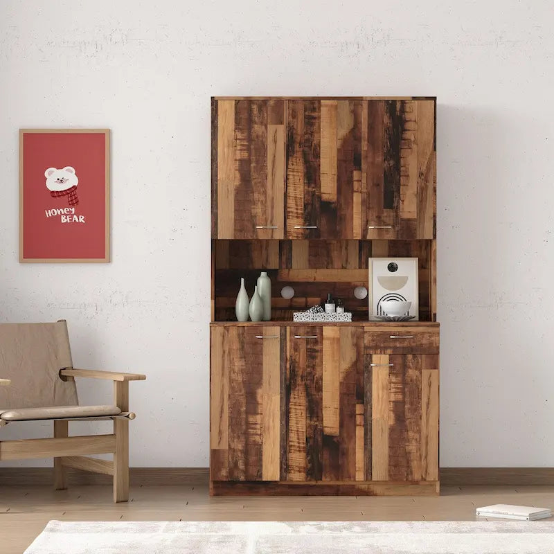 Tall Storage Wardrobe with 6 Doors, Open Shelf & Drawer