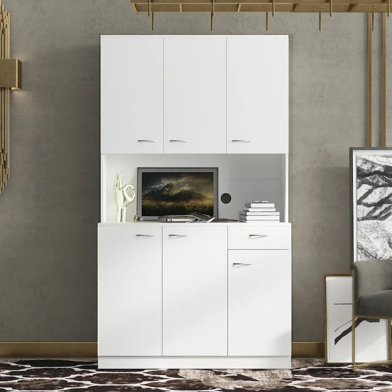 Tall Storage Wardrobe with 6 Doors, Open Shelf & Drawer