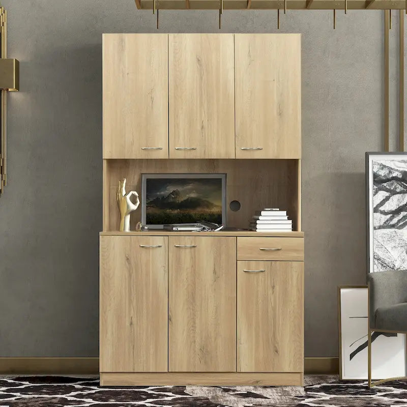 Tall Storage Wardrobe with 6 Doors, Open Shelf & Drawer