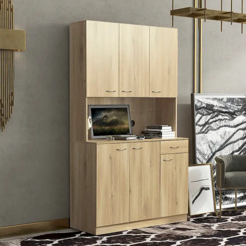 Tall Storage Wardrobe with 6 Doors, Open Shelf & Drawer