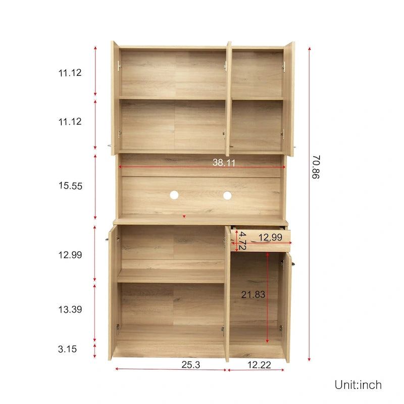 Tall Storage Wardrobe with 6 Doors, Open Shelf & Drawer