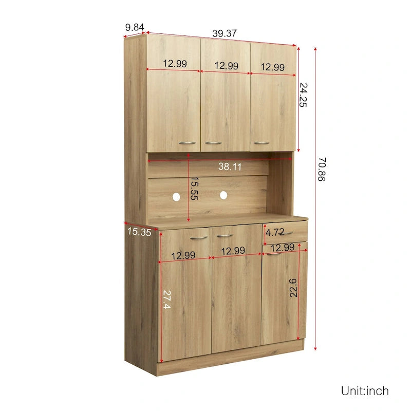Tall Storage Wardrobe with 6 Doors, Open Shelf & Drawer