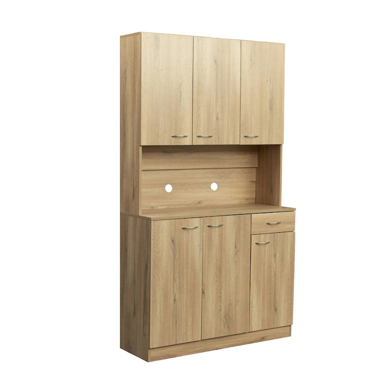 Tall Storage Wardrobe with 6 Doors, Open Shelf & Drawer