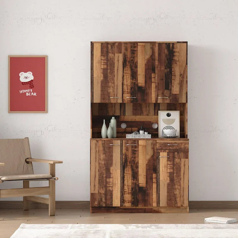 Tall Storage Wardrobe with 6 Doors, Open Shelf & Drawer