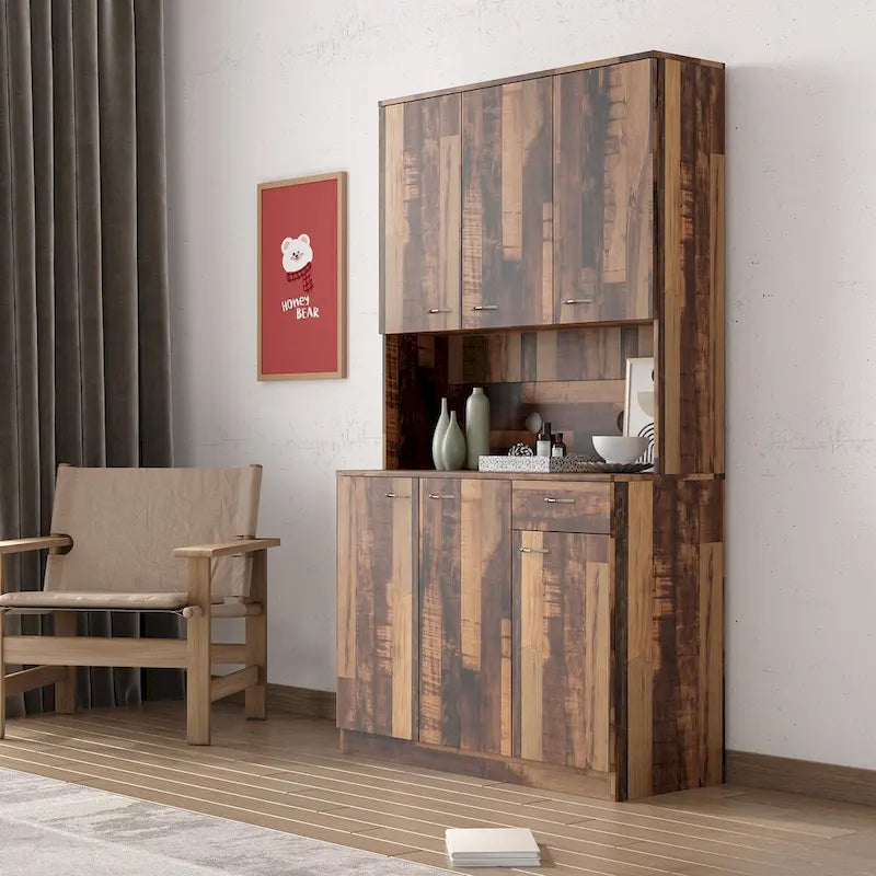 Tall Storage Wardrobe with 6 Doors, Open Shelf & Drawer