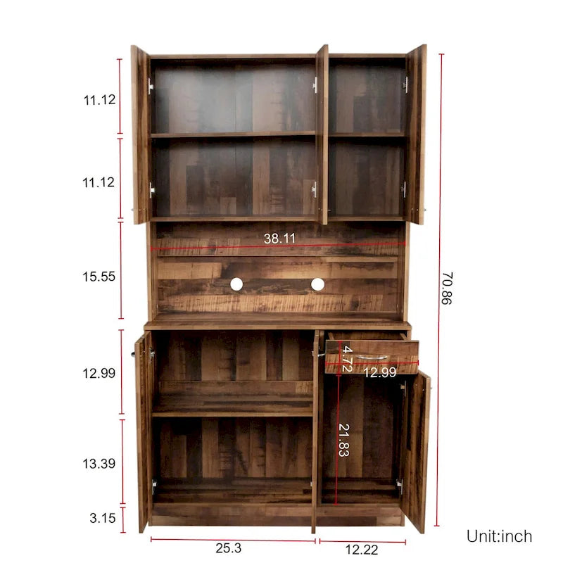 Tall Storage Wardrobe with 6 Doors, Open Shelf & Drawer