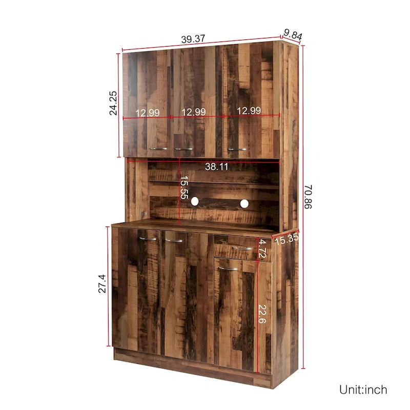 Tall Storage Wardrobe with 6 Doors, Open Shelf & Drawer