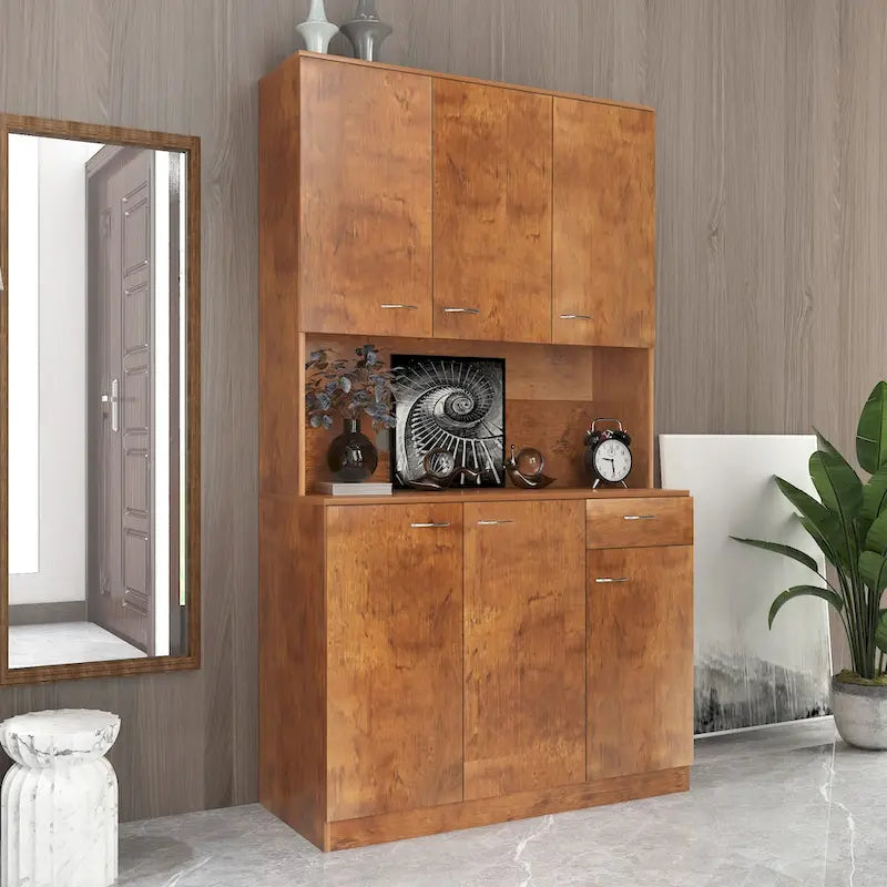 Tall Storage Wardrobe with 6 Doors, Open Shelf & Drawer