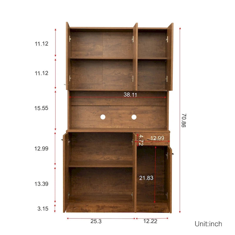 Tall Storage Wardrobe with 6 Doors, Open Shelf & Drawer