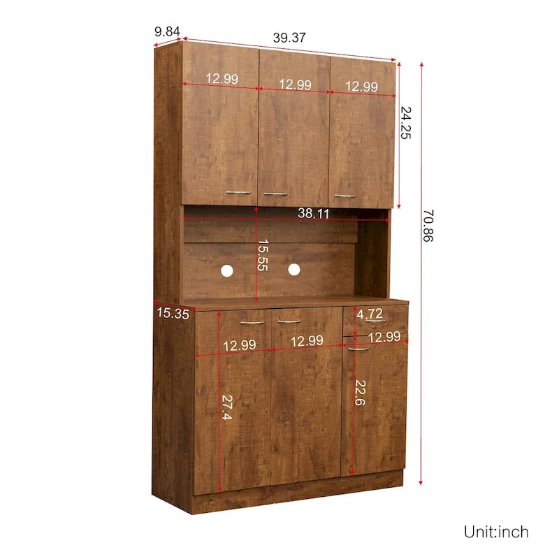 Tall Storage Wardrobe with 6 Doors, Open Shelf & Drawer
