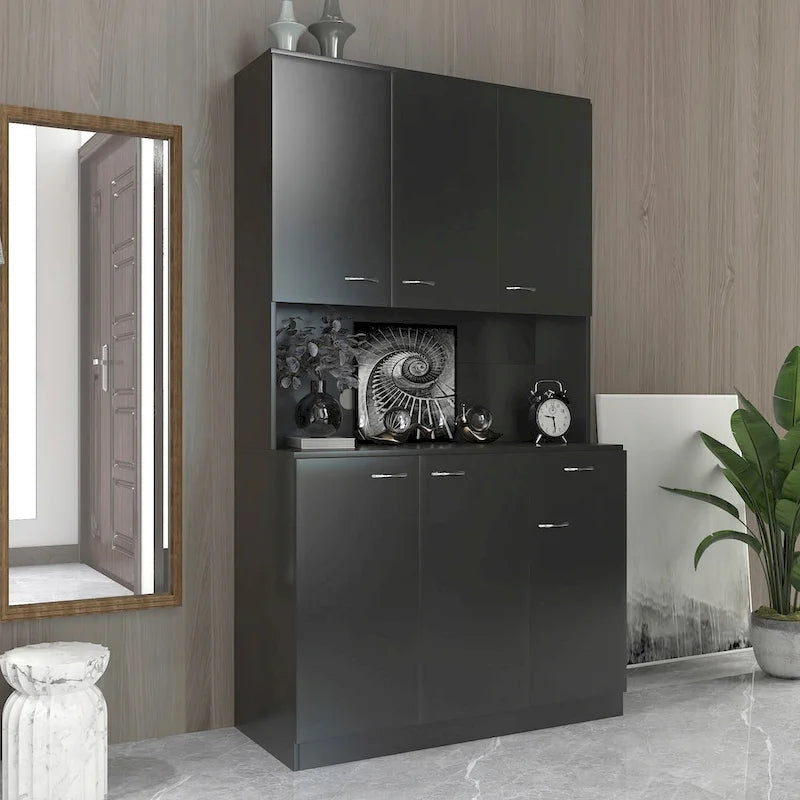 Tall Storage Wardrobe with 6 Doors, Open Shelf & Drawer