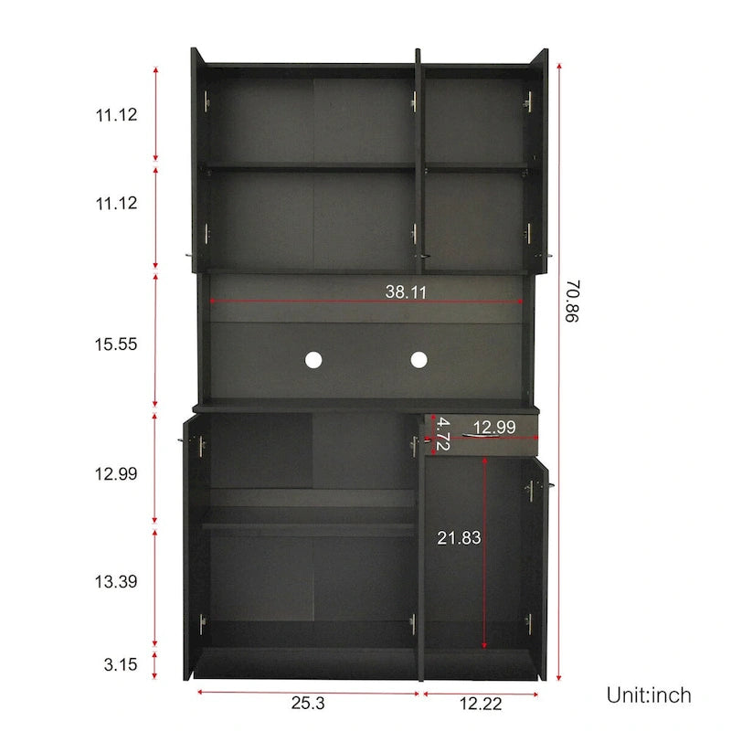 Tall Storage Wardrobe with 6 Doors, Open Shelf & Drawer