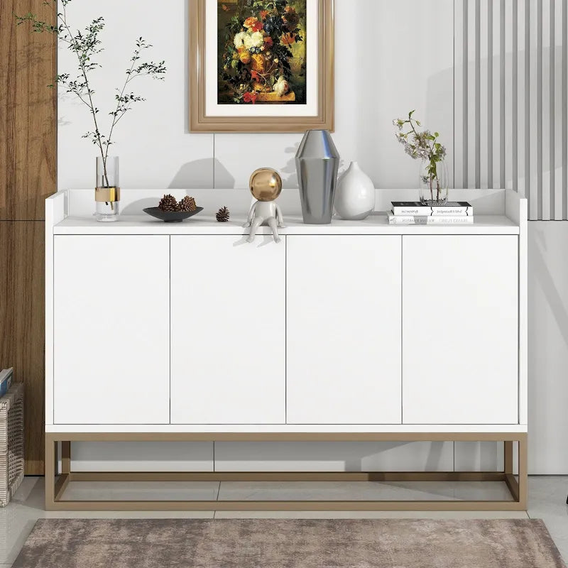 Modern Sideboard Buffet Cabinet with Push-Open Doors and Metal Legs