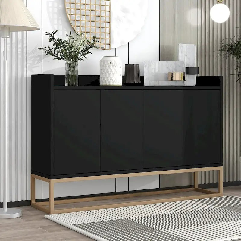 Modern Sideboard Buffet Cabinet with Push-Open Doors and Metal Legs