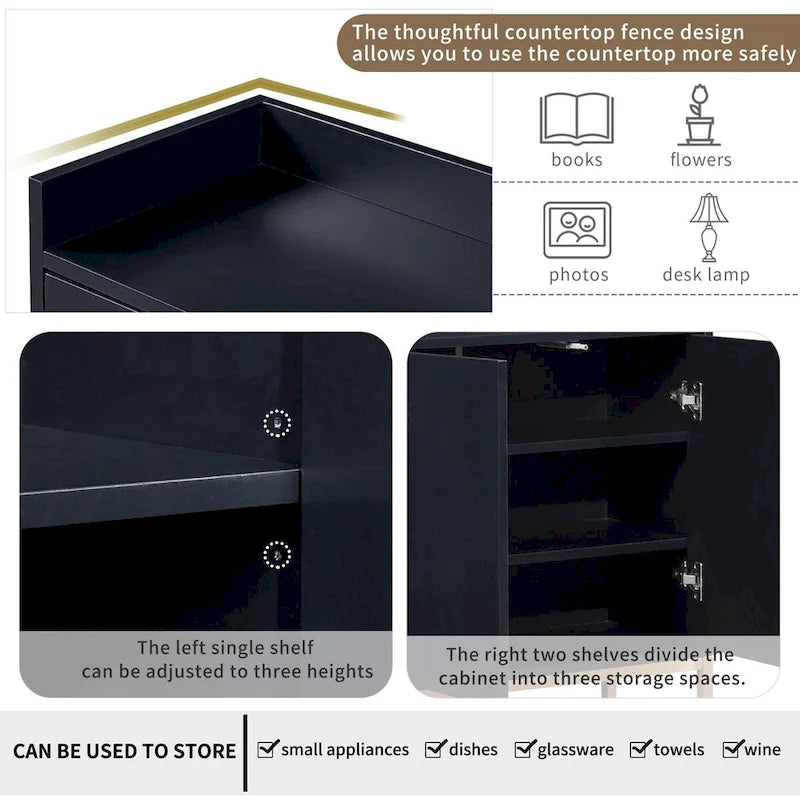 Modern Sideboard Buffet Cabinet with Push-Open Doors and Metal Legs