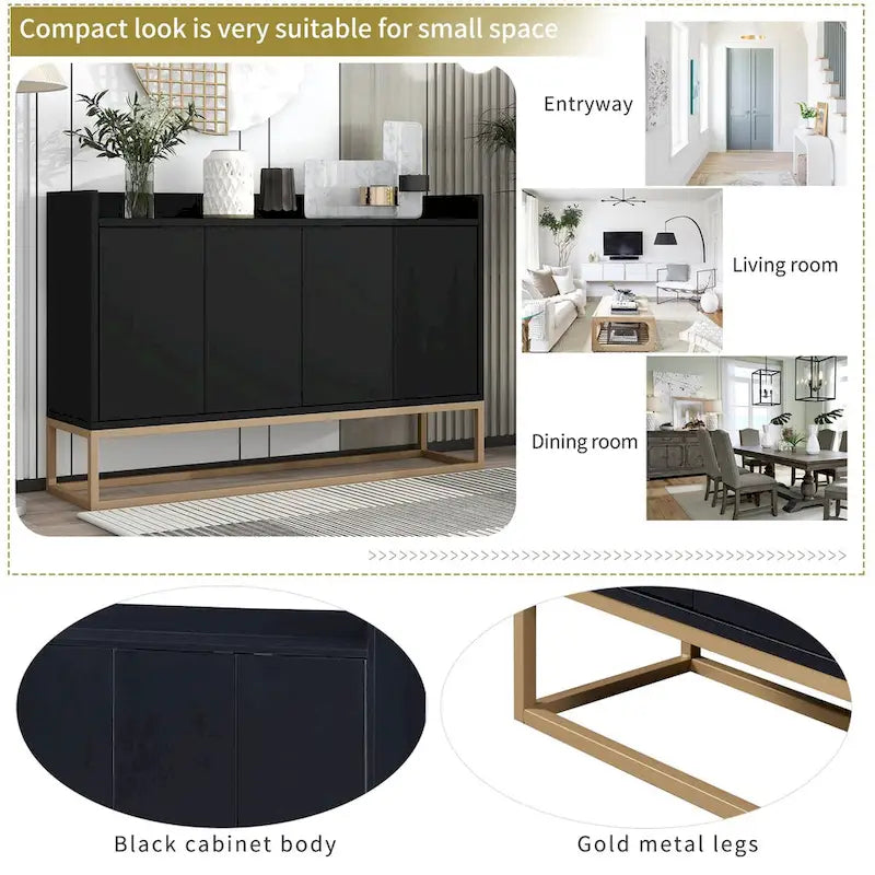 Modern Sideboard Buffet Cabinet with Push-Open Doors and Metal Legs