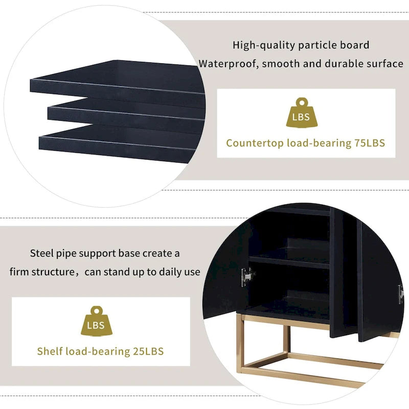 Modern Sideboard Buffet Cabinet with Push-Open Doors and Metal Legs