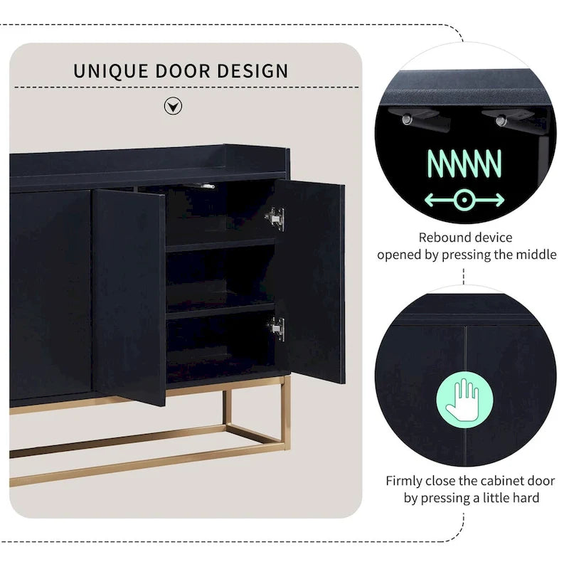 Modern Sideboard Buffet Cabinet with Push-Open Doors and Metal Legs