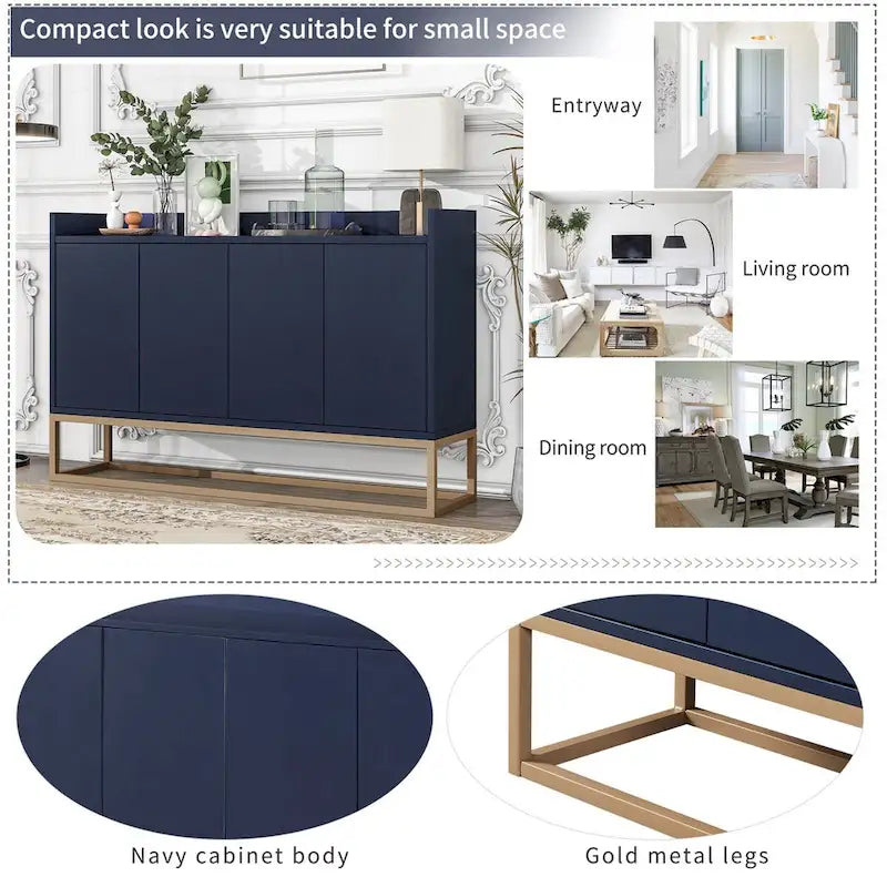 Modern Sideboard Buffet Cabinet with Push-Open Doors and Metal Legs