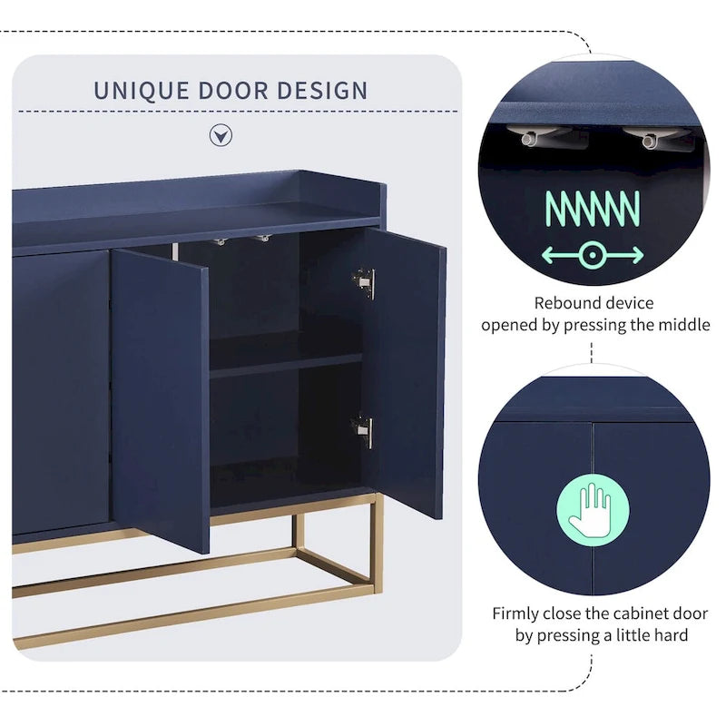 Modern Sideboard Buffet Cabinet with Push-Open Doors and Metal Legs