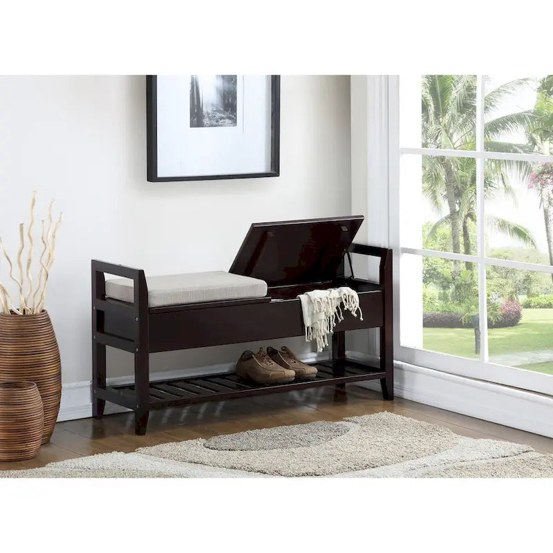 Espresso Storage Bench with Flip-Top Seats & Bottom Shoe Rack