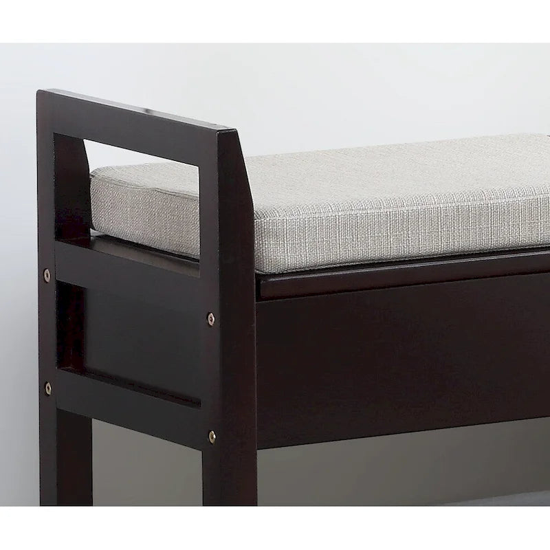Espresso Storage Bench with Flip-Top Seats & Bottom Shoe Rack