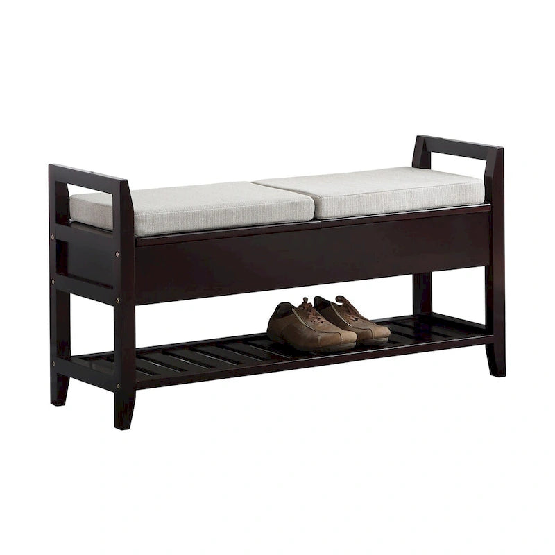 Espresso Storage Bench with Flip-Top Seats & Bottom Shoe Rack