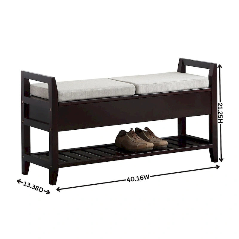 Espresso Storage Bench with Flip-Top Seats & Bottom Shoe Rack