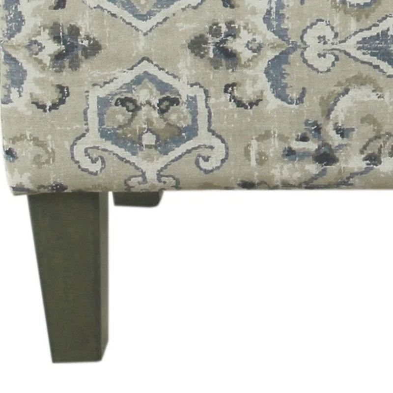 Medallion Print Upholstered Storage Bench with Hinged Lid and Tapered Legs