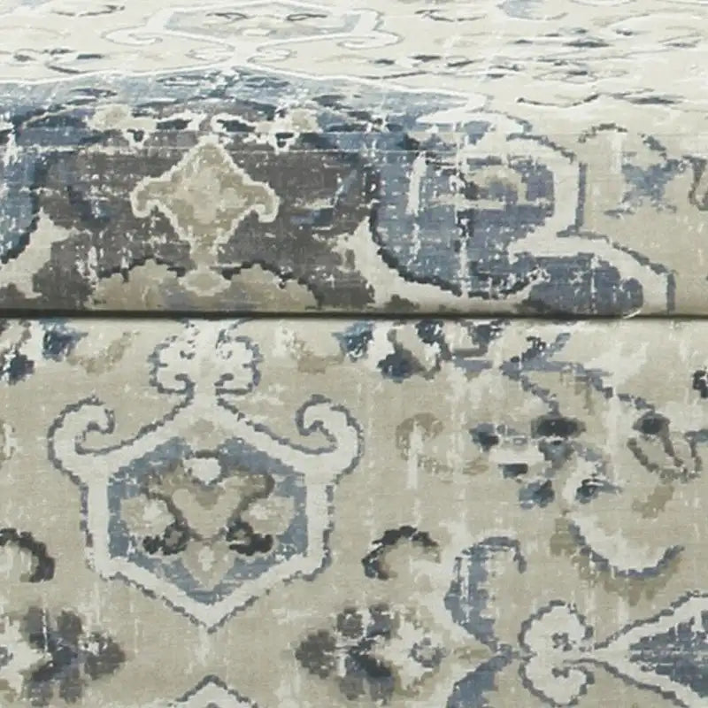 Medallion Print Upholstered Storage Bench with Hinged Lid and Tapered Legs