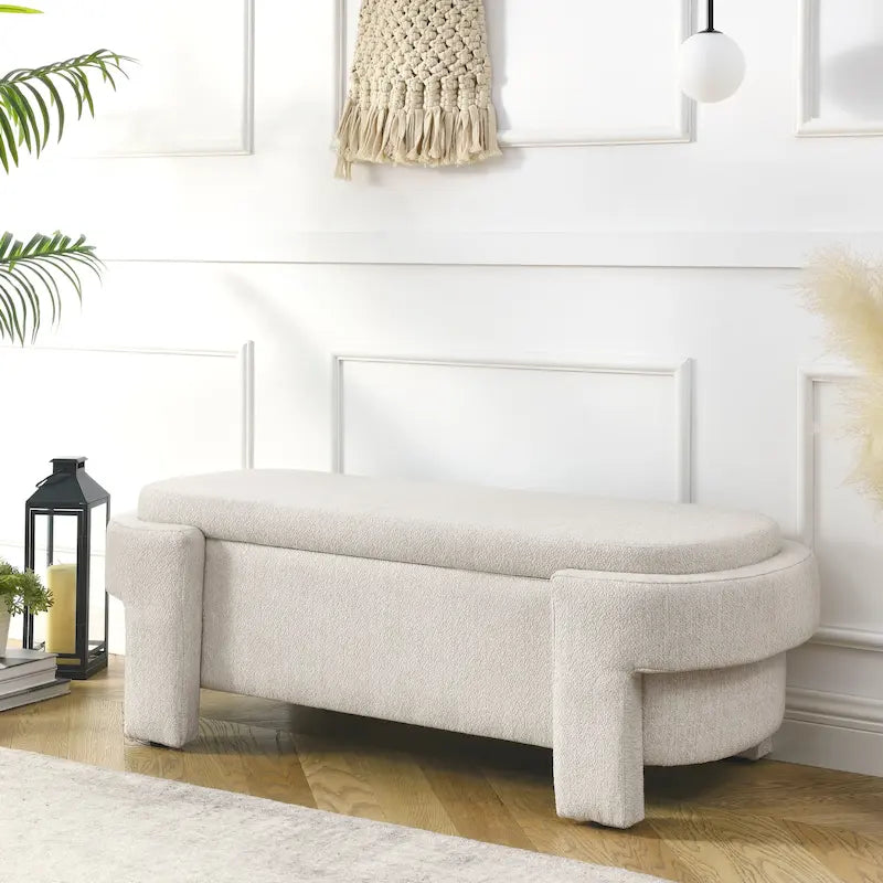 Upholstered Storage Bench with Linen Top and Large Inner Compartment