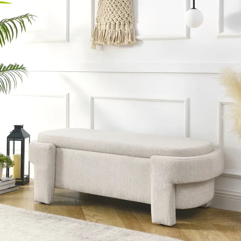 Upholstered Storage Bench with Linen Top and Large Inner Compartment